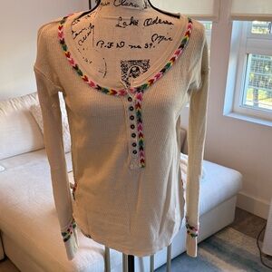 FP Movement by Free People Cream Top with Colorful Trim